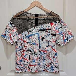 EUC Sachin & Babi M Splatter Pattern Fishnet Mixed Media Top